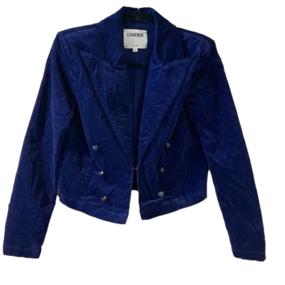 L’agence BROOKE VELVET DOUBLE BREASTED DEEP PURPLE CROPPED BLAZER- SIZE SMALL
